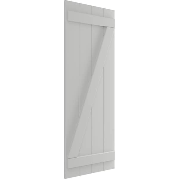 True Fit PVC Four Board Joined Board-n-Batten Shutters W/Z-Bar, Hailstorm Gray , 21 1/2W X 41H